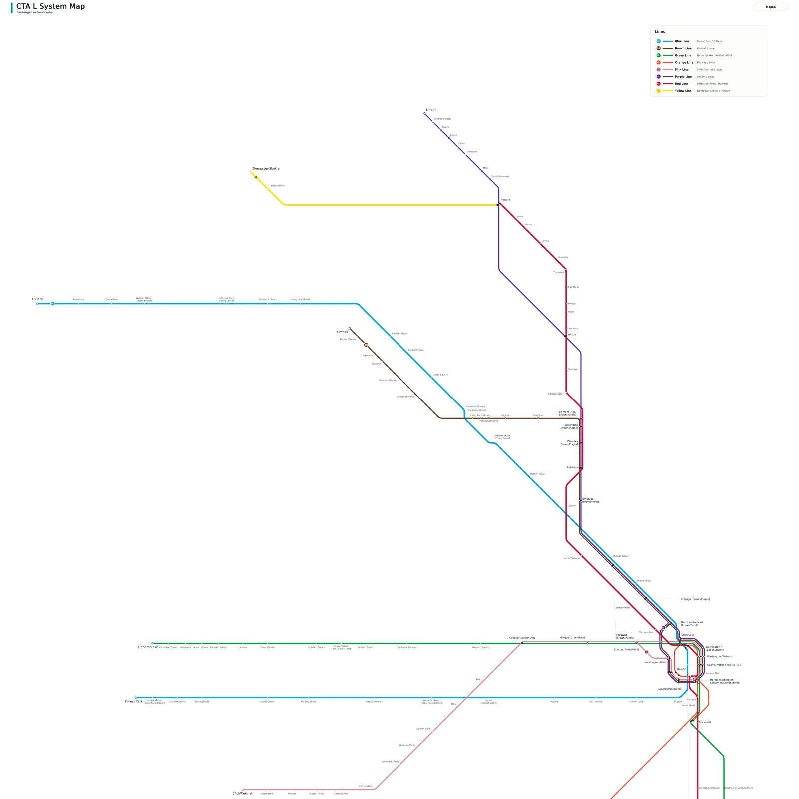 Schematic MapEX rendering of the CTA rail system