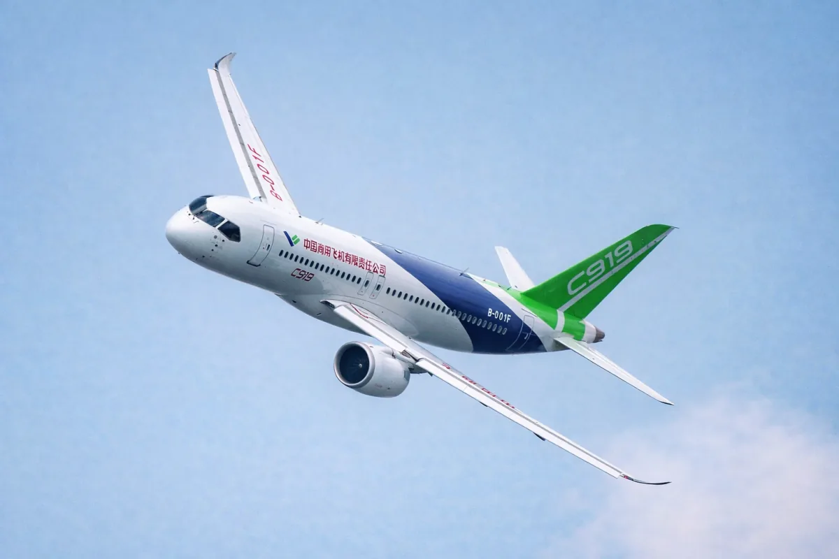COMAC C919 passenger aircraft in flight